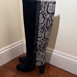MRKT Hallie Black Suede/Snake Print knee High Boots